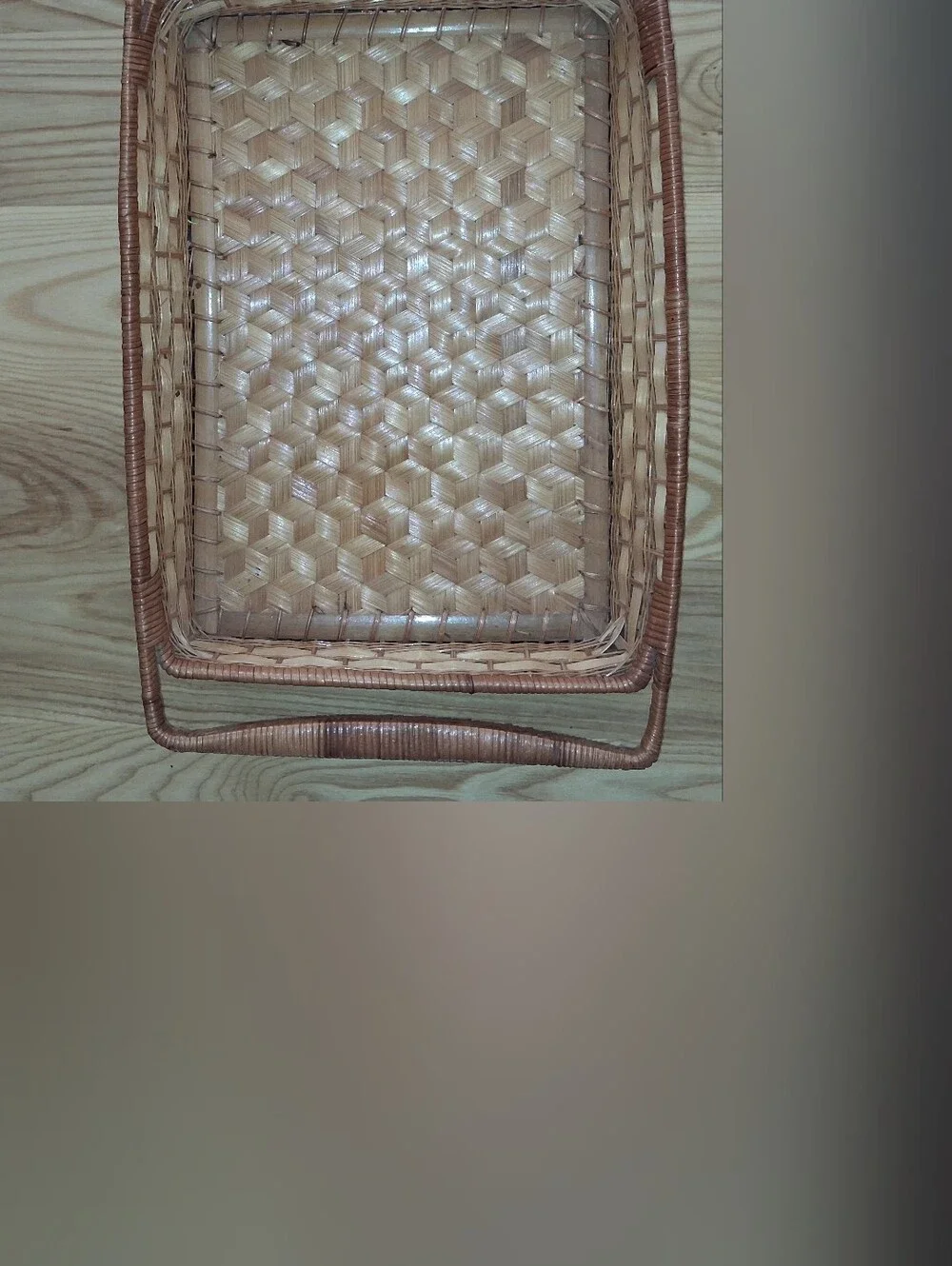 Vintage Rattan Tray Basket MCM Handwoven